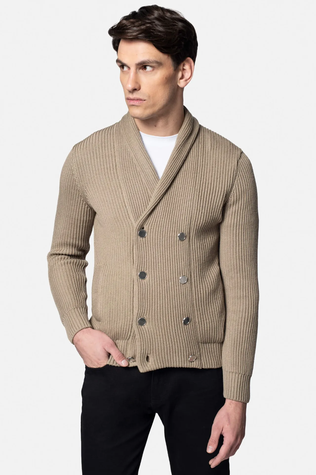 SWETER CAVITE ROZPINANY BEŻOWY Z WEŁNĄ