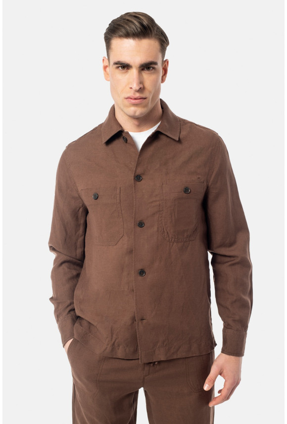 KOSZULA OVERSHIRT BERZO 3329 DŁUGI RĘKAW CUSTOM FIT BRĄZOWA Z LNEM