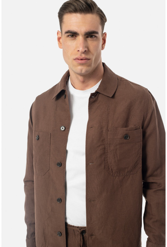 KOSZULA OVERSHIRT BERZO 3329 DŁUGI RĘKAW CUSTOM FIT BRĄZOWA Z LNEM