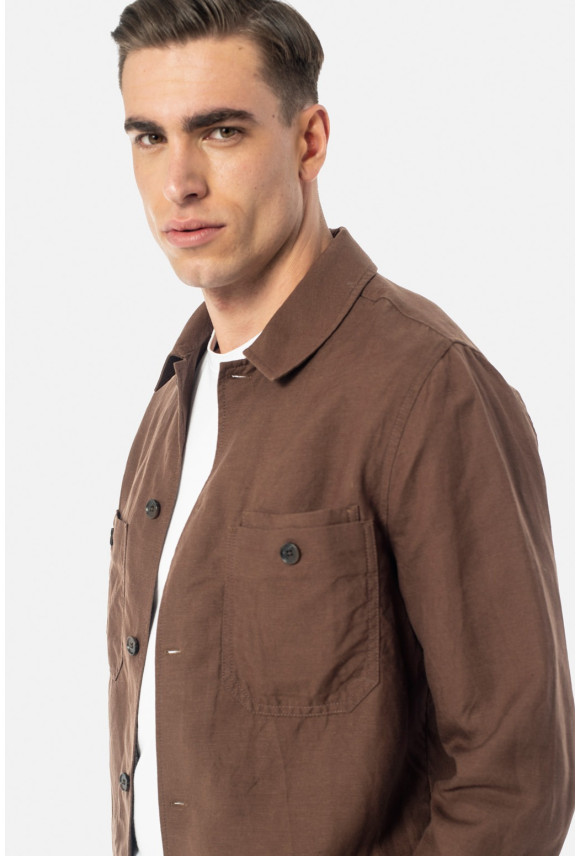 KOSZULA OVERSHIRT BERZO 3329 DŁUGI RĘKAW CUSTOM FIT BRĄZOWA Z LNEM