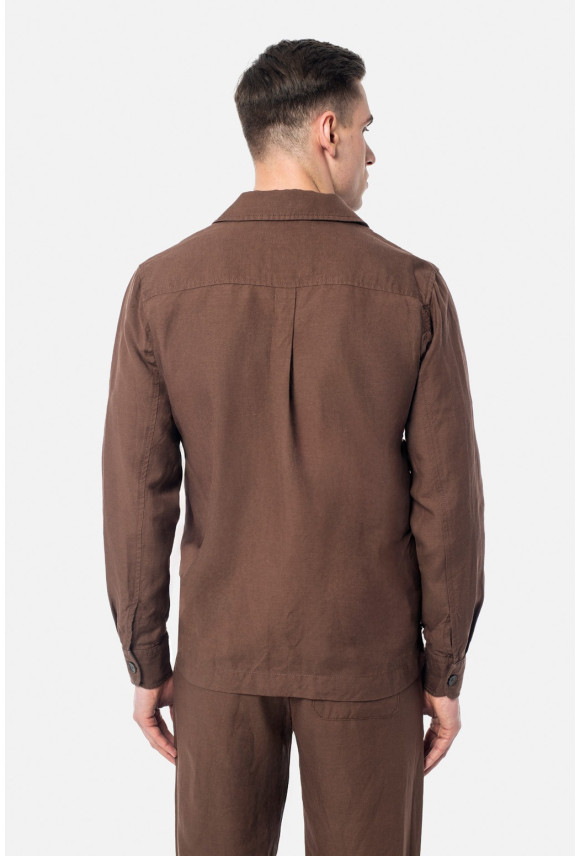 KOSZULA OVERSHIRT BERZO 3329 DŁUGI RĘKAW CUSTOM FIT BRĄZOWA Z LNEM