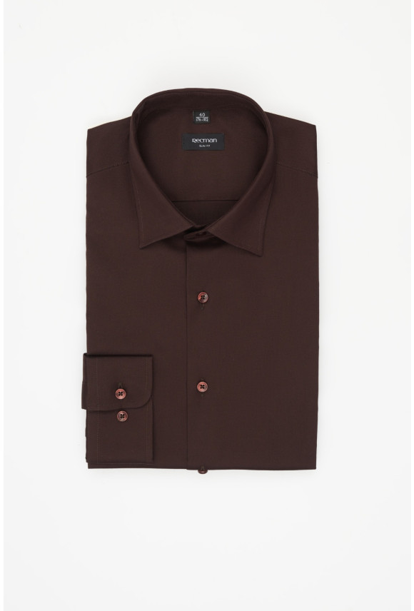 KOSZULA VERSONE 3292E DŁUGI RĘKAW SLIM FIT BRĄZOWA Z BAWEŁNY