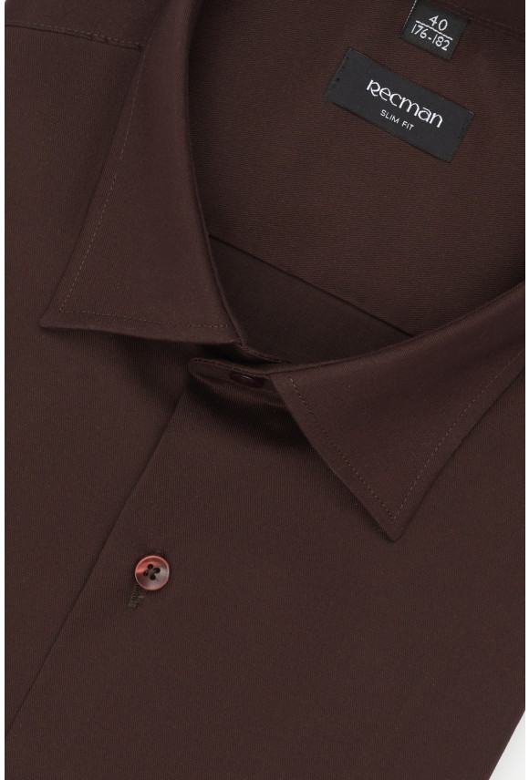 KOSZULA VERSONE 3292E DŁUGI RĘKAW SLIM FIT BRĄZOWA Z BAWEŁNY