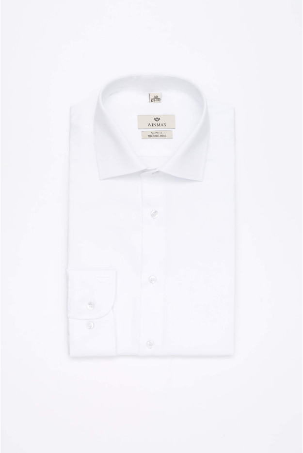KOSZULA WINCODE 2958 DŁUGI RĘKAW SLIM FIT BIAŁY