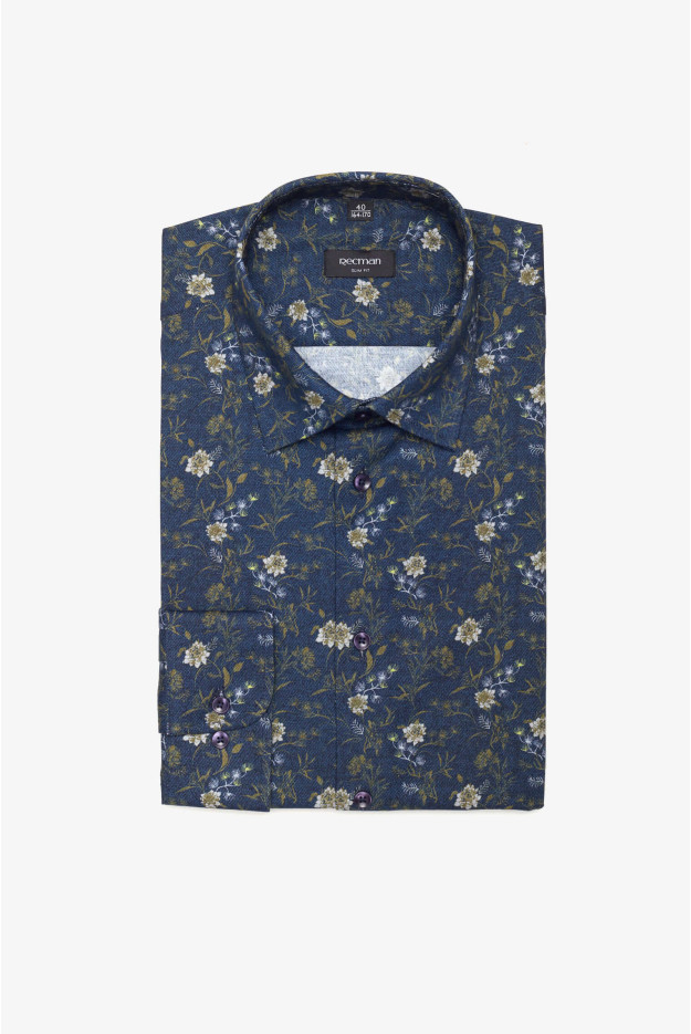 KOSZULA COLINE 3114T DŁUGI RĘKAW SLIM FIT GRANATOWA