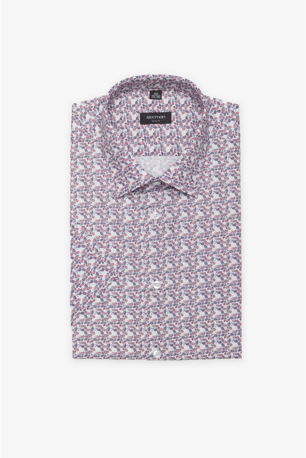 KOSZULA COLINE 3099T KRÓTKI RĘKAW SLIM FIT BORDOWA