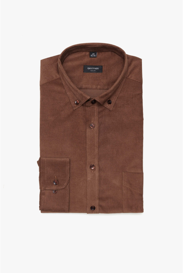 KOSZULA FORMENTO 3124 DŁUGI RĘKAW SLIM FIT BRĄZOWA