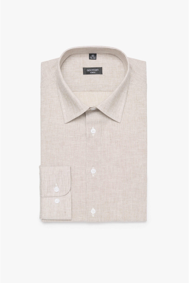 KOSZULA CORSINI 3166D DŁUGI RĘKAW SLIM FIT BEŻOWA