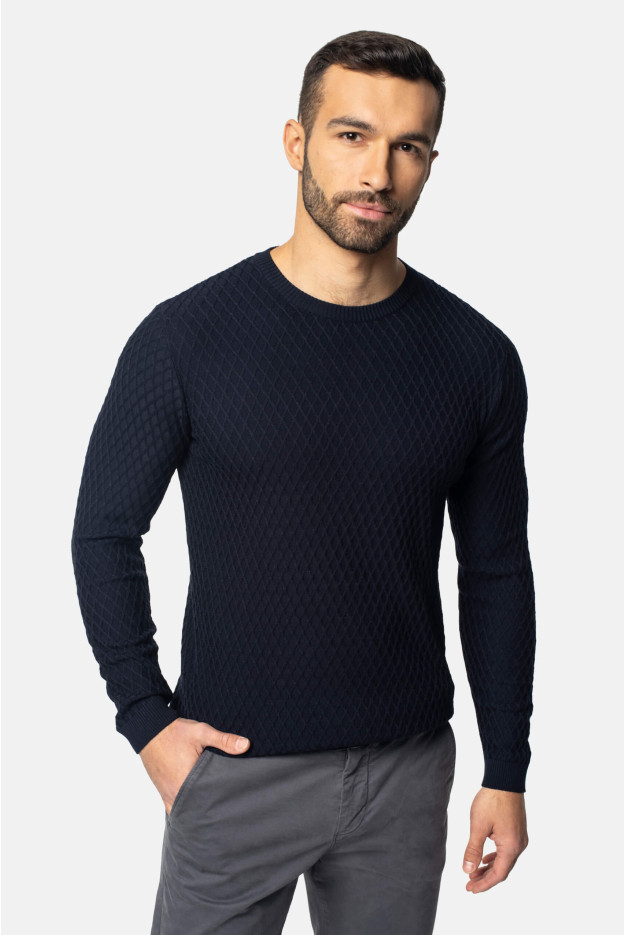 SWETER PELTRE Z OKRĄGŁYM DEKOLTEM GRANATOWY
