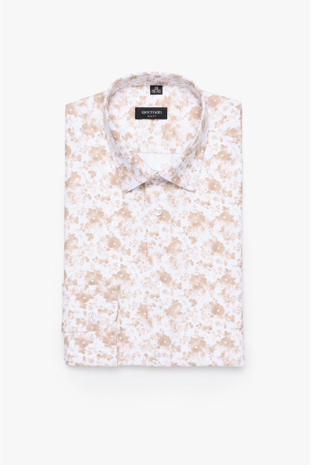 KOSZULA COLINE 3151T DŁUGI RĘKAW SLIM FIT BEŻOWA