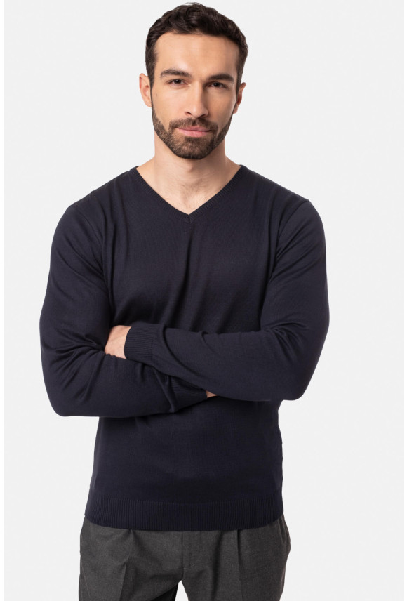 SWETER VARLIN Z DEKOLTEM TYPU SEREK GRANATOWY
