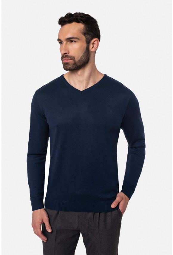 SWETER VARLIN Z DEKOLTEM TYPU SEREK NIEBIESKI