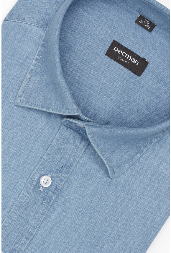 KOSZULA FORMENTO 3230 DŁUGI RĘKAW SLIM FIT BŁĘKITNA JEANSOWA