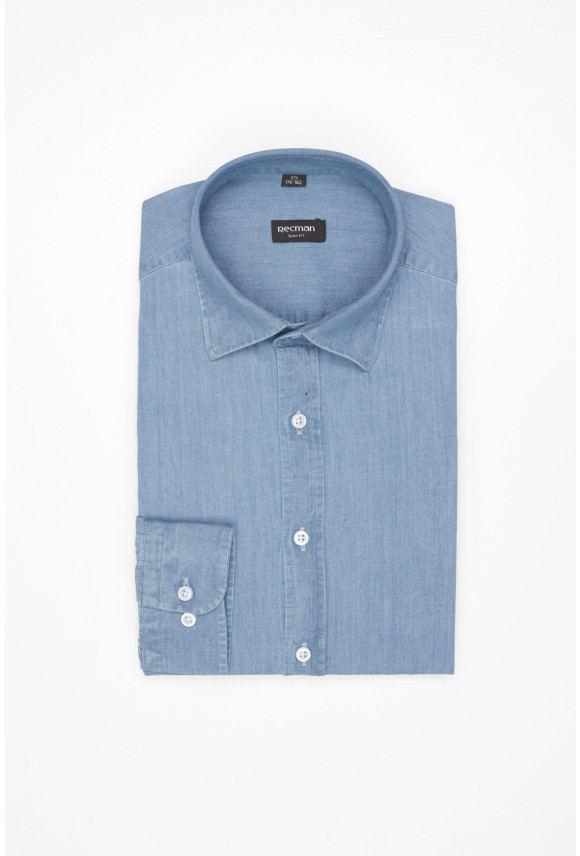 KOSZULA FORMENTO 3230 DŁUGI RĘKAW SLIM FIT BŁĘKITNA JEANSOWA