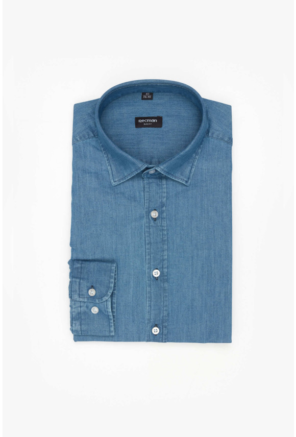 KOSZULA FORMENTO 3230 DŁUGI RĘKAW SLIM FIT NIEBIESKA JEANSOWA