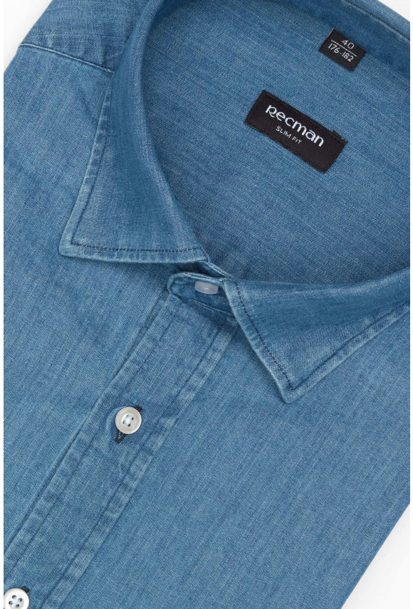 KOSZULA FORMENTO 3230 DŁUGI RĘKAW SLIM FIT NIEBIESKA JEANSOWA