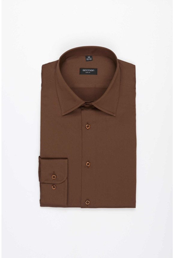 KOSZULA VERSONE 3225D DŁUGI RĘKAW SLIM FIT BRĄZOWA