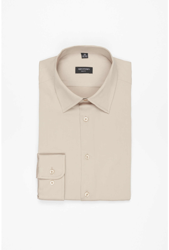 KOSZULA VERSONE 3225D DŁUGI RĘKAW SLIM FIT BEŻOWA