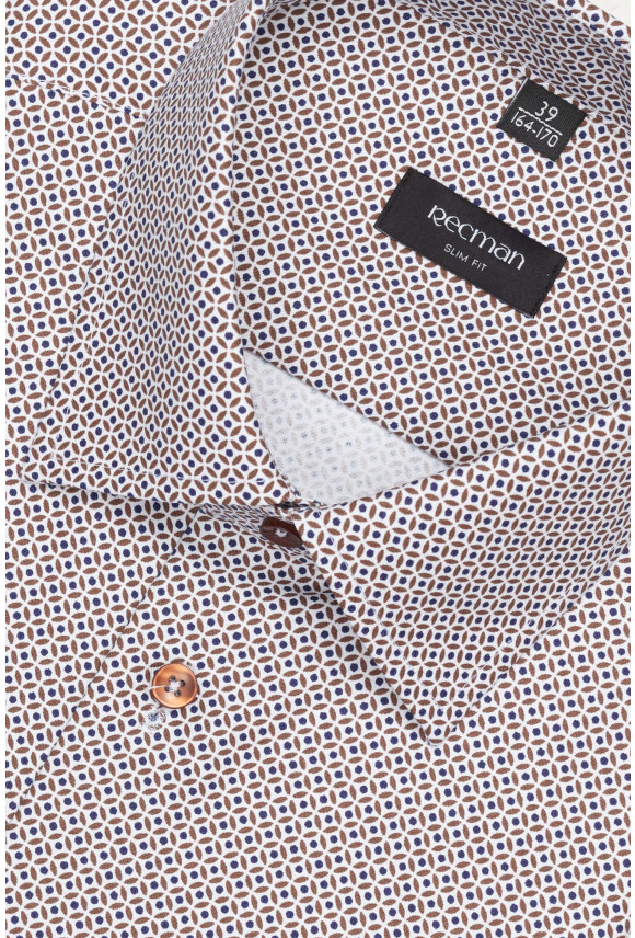 KOSZULA COLINE 3243T DŁUGI RĘKAW SLIM FIT BRĄZOWA Z BAWEŁNĄ