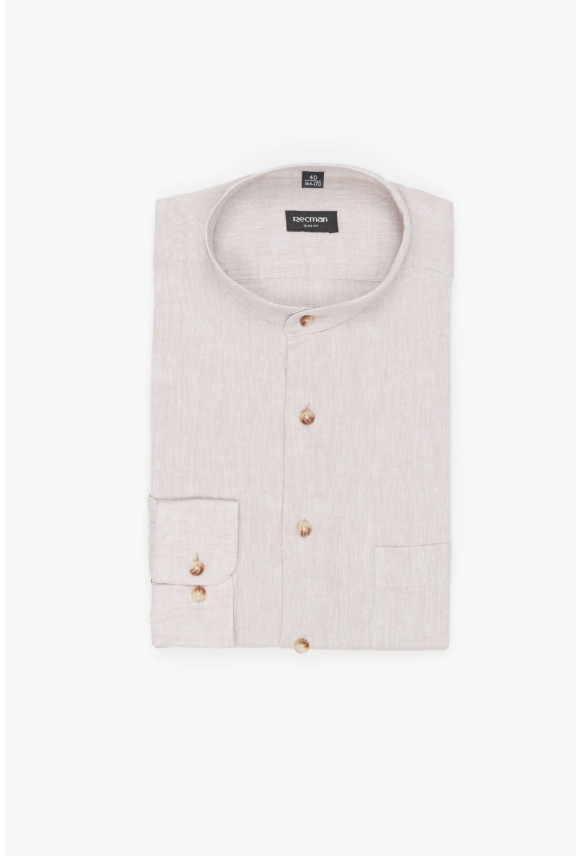 KOSZULA FORMENTO 3241T DŁUGI RĘKAW SLIM FIT BEŻOWA Z LNEM