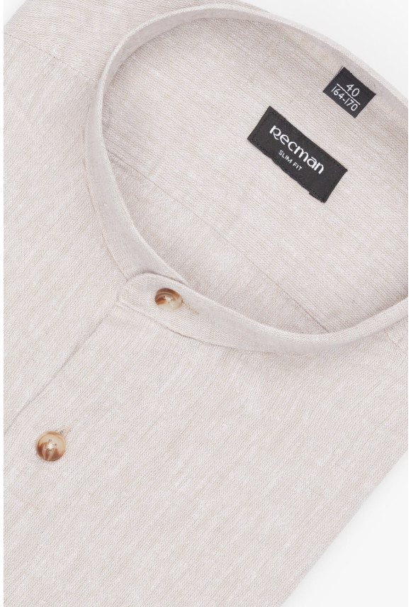 KOSZULA FORMENTO 3241T DŁUGI RĘKAW SLIM FIT BEŻOWA Z LNEM