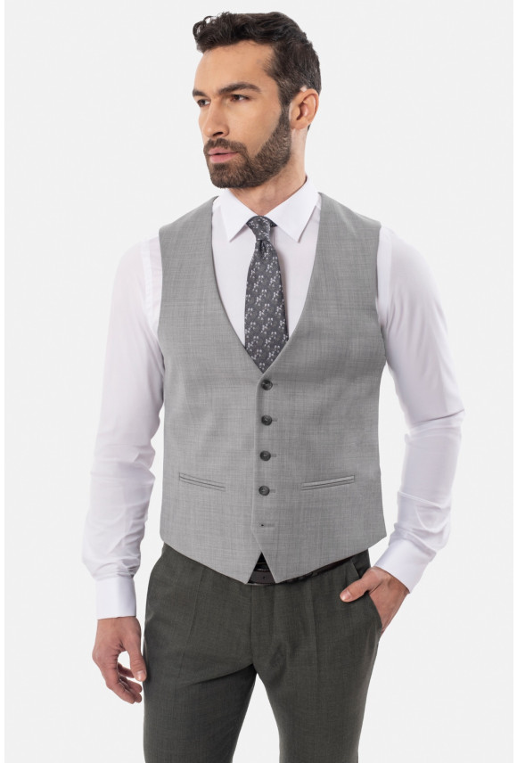 KAMIZELKA GRUTON SLIM FIT SZARA JEDNORZĘDOWA Z WEŁNĄ