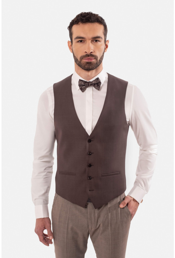 KAMIZELKA MULAN SLIM FIT BRĄZOWA JEDNORZĘDOWA Z WEŁNĄ