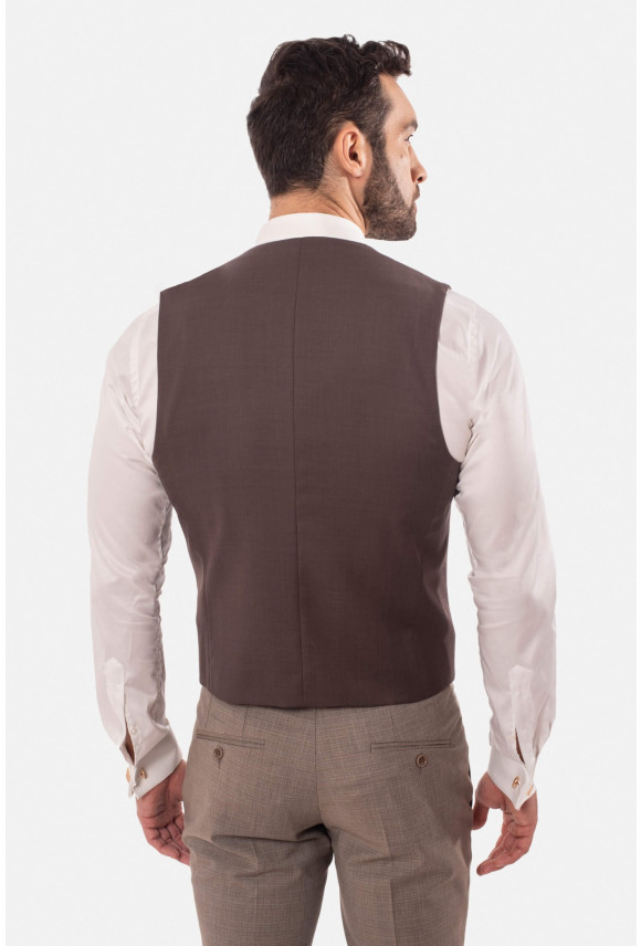 KAMIZELKA MULAN SLIM FIT BRĄZOWA JEDNORZĘDOWA Z WEŁNĄ