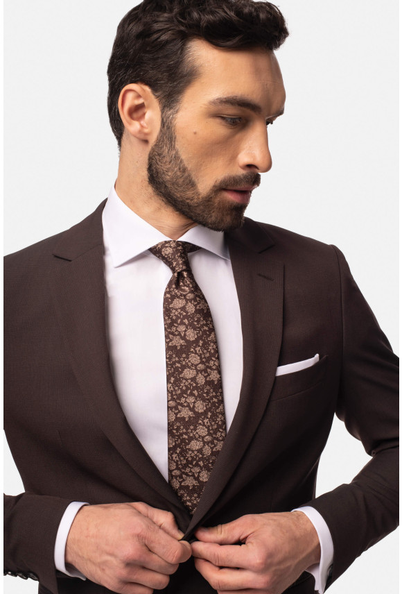 MARYNARKA TRECATE BRĄZOWA SLIM FIT JEDNORZĘDOWA Z WEŁNĄ MARYNARKA TRECATE BRĄZOWA SLIM FIT JEDNORZĘDOWA Z WEŁNĄ