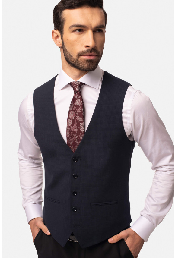 KAMIZELKA BAMFORD SLIM FIT GRANATOWA JEDNORZĘDOWA Z WEŁNĄ KAMIZELKA BAMFORD SLIM FIT GRANATOWA JEDNORZĘDOWA Z WEŁNĄ