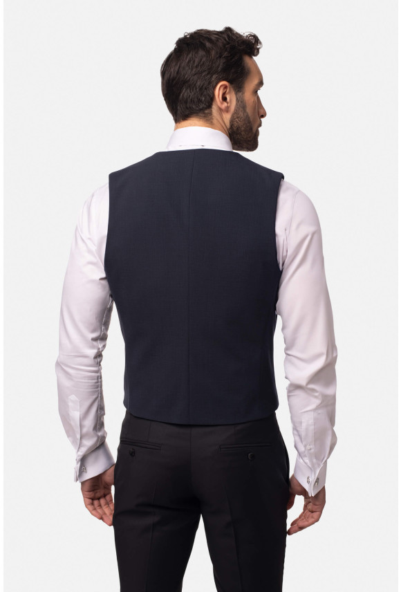 KAMIZELKA BAMFORD SLIM FIT GRANATOWA JEDNORZĘDOWA Z WEŁNĄ KAMIZELKA BAMFORD SLIM FIT GRANATOWA JEDNORZĘDOWA Z WEŁNĄ