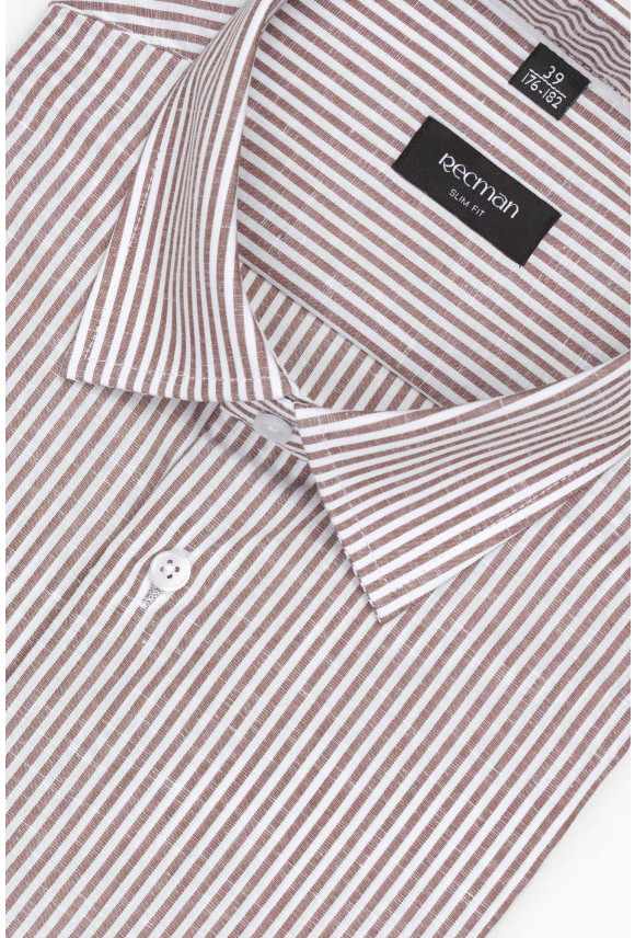 KOSZULA COFINO 3246T DŁUGI RĘKAW SLIM FIT BRĄZOWA Z BAWEŁNĄ