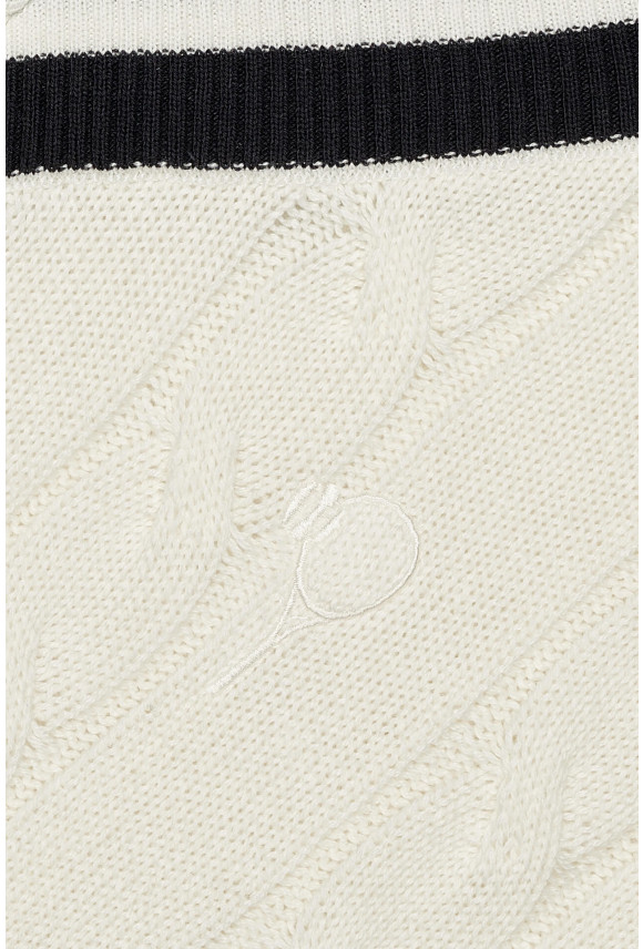 SWETER TENNIS CLUB 008 Z DEKOLTEM TYPU SEREK ECRU Z BAWEŁNĄ