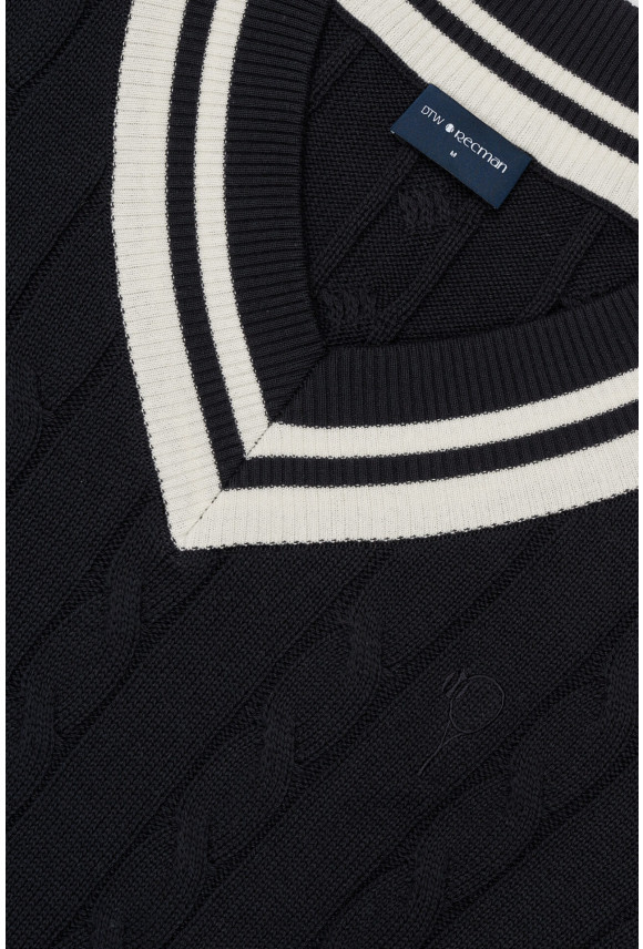 SWETER TENNIS CLUB 008 Z DEKOLTEM TYPU SEREK GRANATOWY Z BAWEŁNĄ
