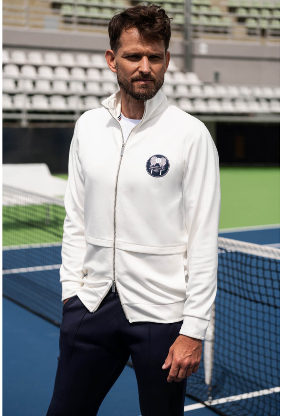 BLUZA TENNIS CLUB 007 ROZPINANY ECRU Z MODALEM
