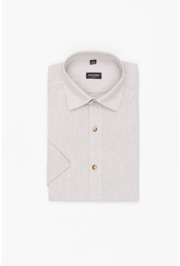 KOSZULA FORMENTO 3241 KRÓTKI RĘKAW SLIM FIT BEŻOWA Z LNEM KOSZULA FORMENTO 3241 KRÓTKI RĘKAW SLIM FIT BEŻOWA Z LNEM