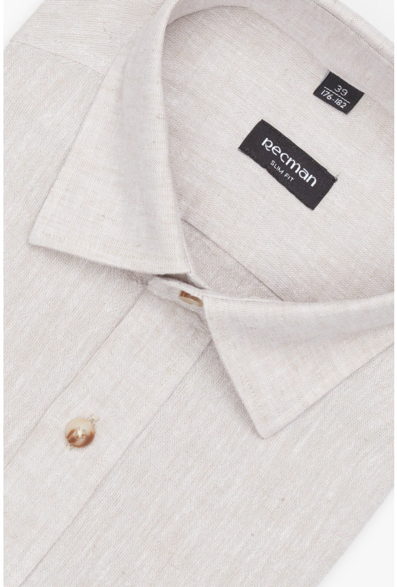 KOSZULA FORMENTO 3241 KRÓTKI RĘKAW SLIM FIT BEŻOWA Z LNEM KOSZULA FORMENTO 3241 KRÓTKI RĘKAW SLIM FIT BEŻOWA Z LNEM
