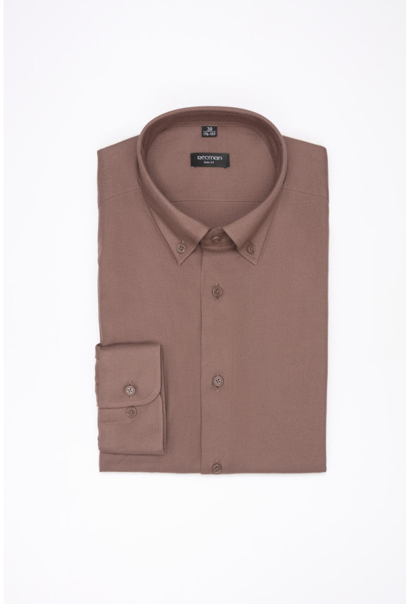 KOSZULA FORMENTO 3258D DŁUGI RĘKAW SLIM FIT BRĄZOWA Z WISKOZĄ