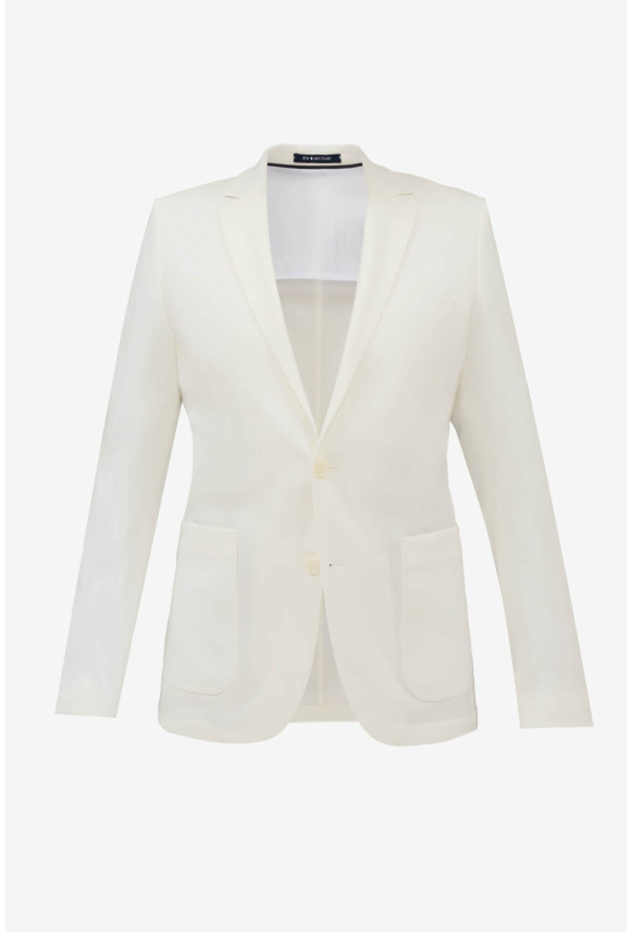 MARYNARKA TENNIS CLUB 002 ECRU SLIM FIT JEDNORZĘDOWA Z BAWEŁNĄ