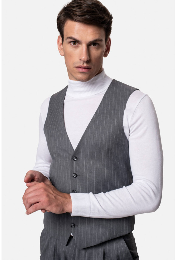 KAMIZELKA PERNET SLIM FIT SZARA JEDNORZĘDOWA Z WEŁNĄ