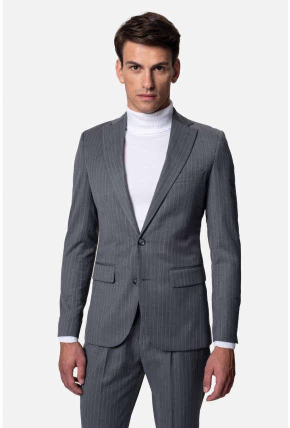 MARYNARKA PERNET SZARA SLIM FIT JEDNORZĘDOWA Z WEŁNĄ