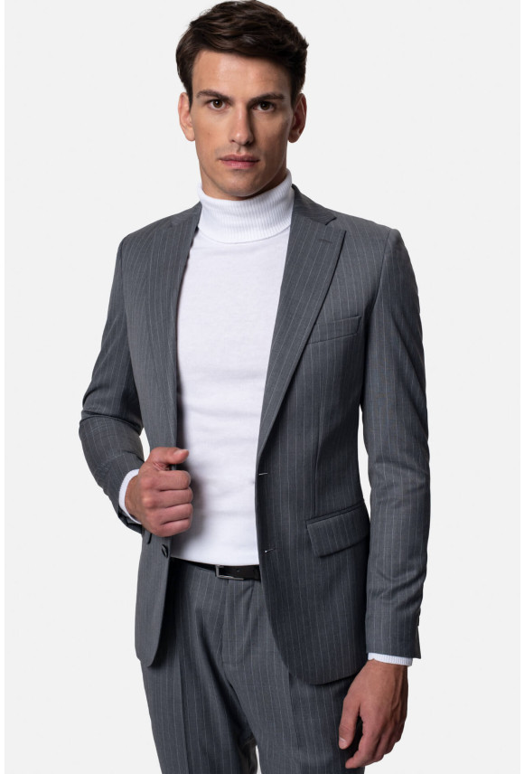 MARYNARKA PERNET SZARA SLIM FIT JEDNORZĘDOWA Z WEŁNĄ