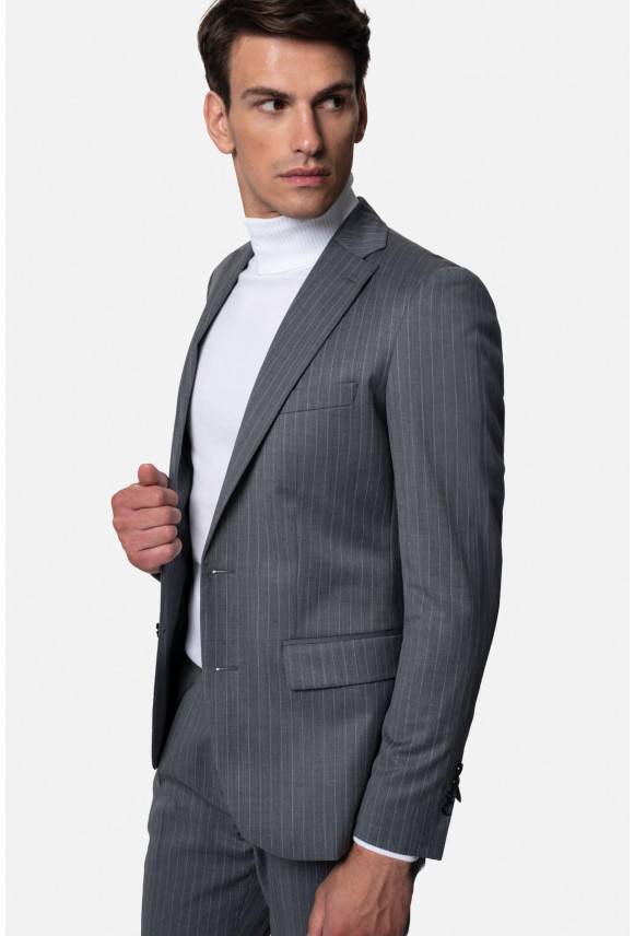 MARYNARKA PERNET SZARA SLIM FIT JEDNORZĘDOWA Z WEŁNĄ
