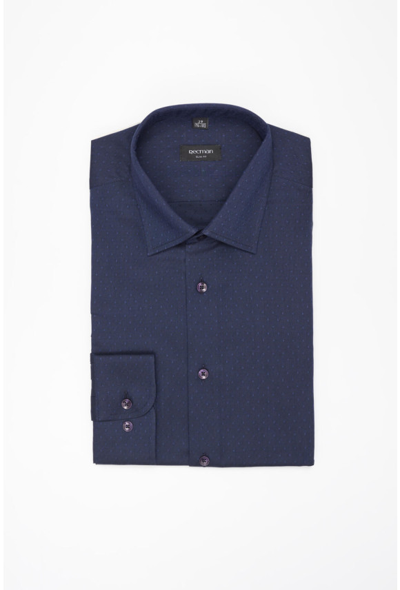 KOSZULA CORSINI 3276E DŁUGI RĘKAW SLIM FIT GRANATOWA Z BAWEŁNY