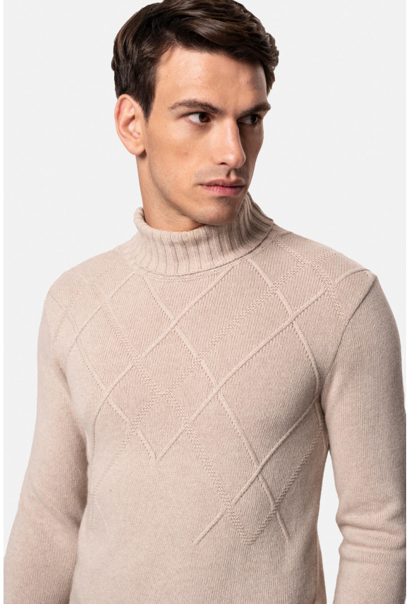 SWETER CAPRI GOLF BEŻOWY Z WEŁNĄ