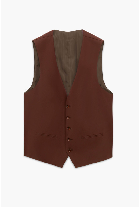 KAMIZELKA ANKONA SLIM FIT BRĄZOWA JEDNORZĘDOWA