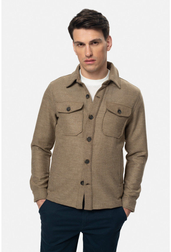 KOSZULA OVERSHIRT 3279 DŁUGI RĘKAW CUSTOM FIT BEŻOWA Z WISKOZĄ