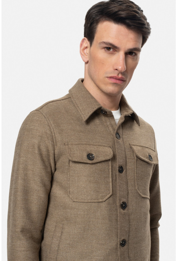 KOSZULA OVERSHIRT 3279 DŁUGI RĘKAW CUSTOM FIT BEŻOWA Z WISKOZĄ