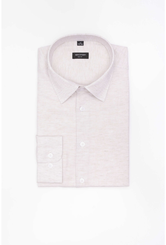 KOSZULA FORMENTO 3286D DŁUGI RĘKAW SLIM FIT BEŻOWA Z BAWEŁNĄ