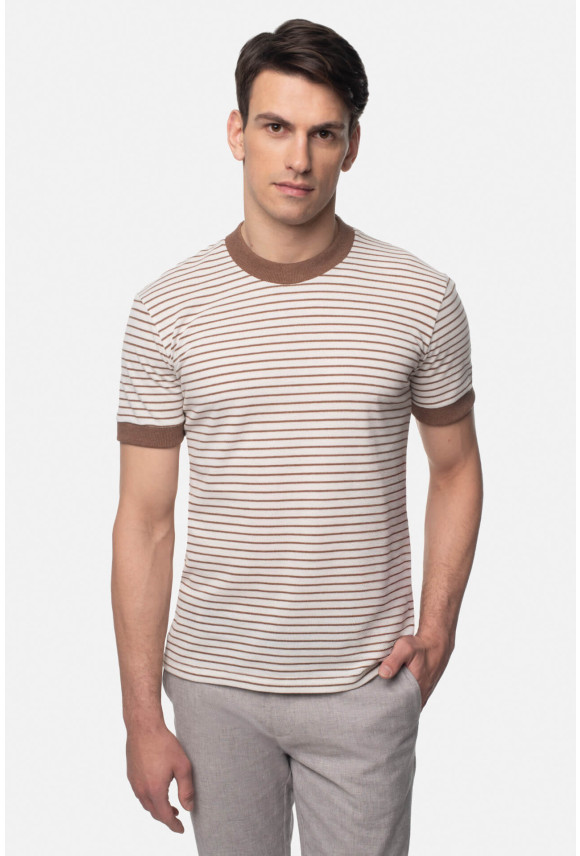 T SHIRT DEGLIN BEŻOWY Z BAWEŁNĄ